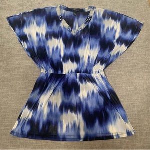 Alfani Blue Tie Dye Sheer Swimsuit Cover Up Womens Medium Beach Pool